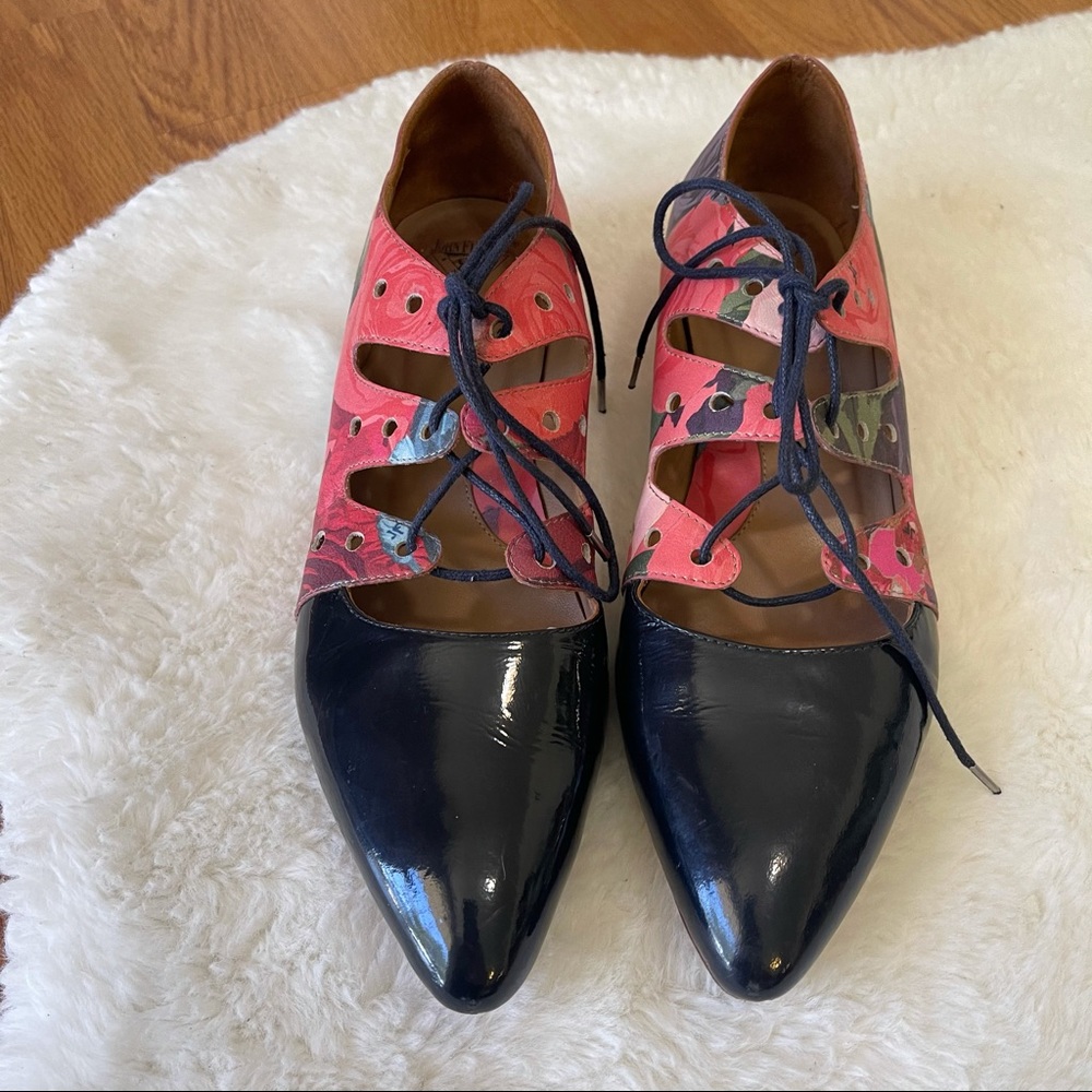 John Fluevog Coal Two Tone Lace Up Pointed Shoe